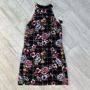 New Vintage A. Byer Halter floral scalloped party flower Y2K mini Dress M